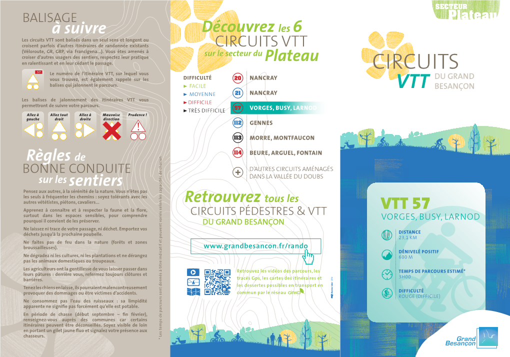 VTT Sont Balisés Dans Un Seul Sens Et Longent Ou Croisent Parfois D’Autres Itinéraires De Randonnée Existants CIRCUITS VTT (Véloroute, GR, GRP, Via Francigena...)