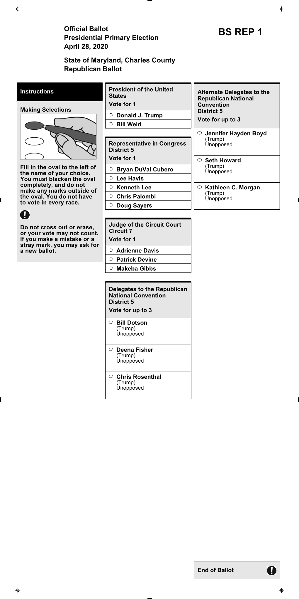 Charles County Republican Ballot