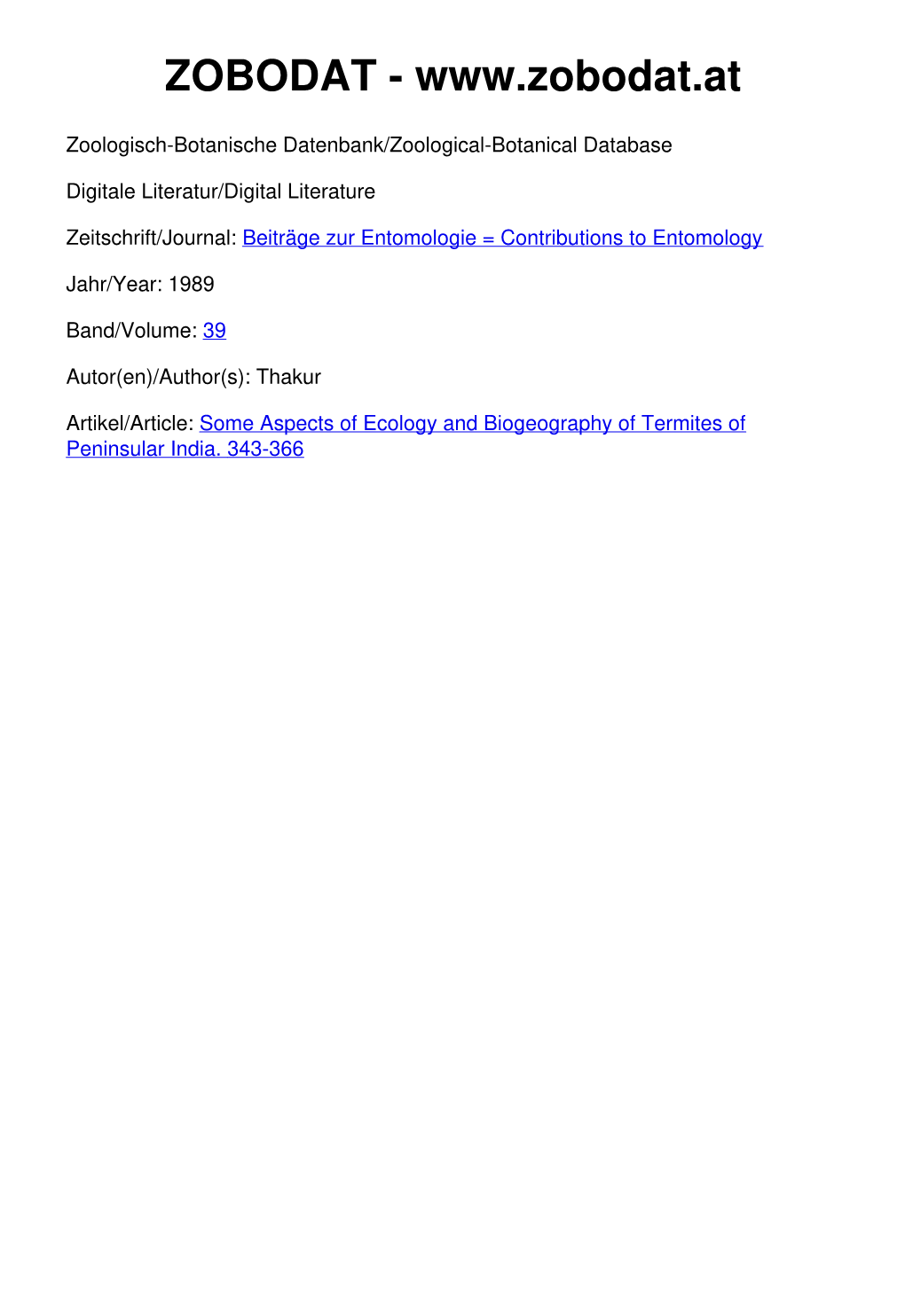 Some Aspects of Ecology and Biogeography of Termites of Peninsular India