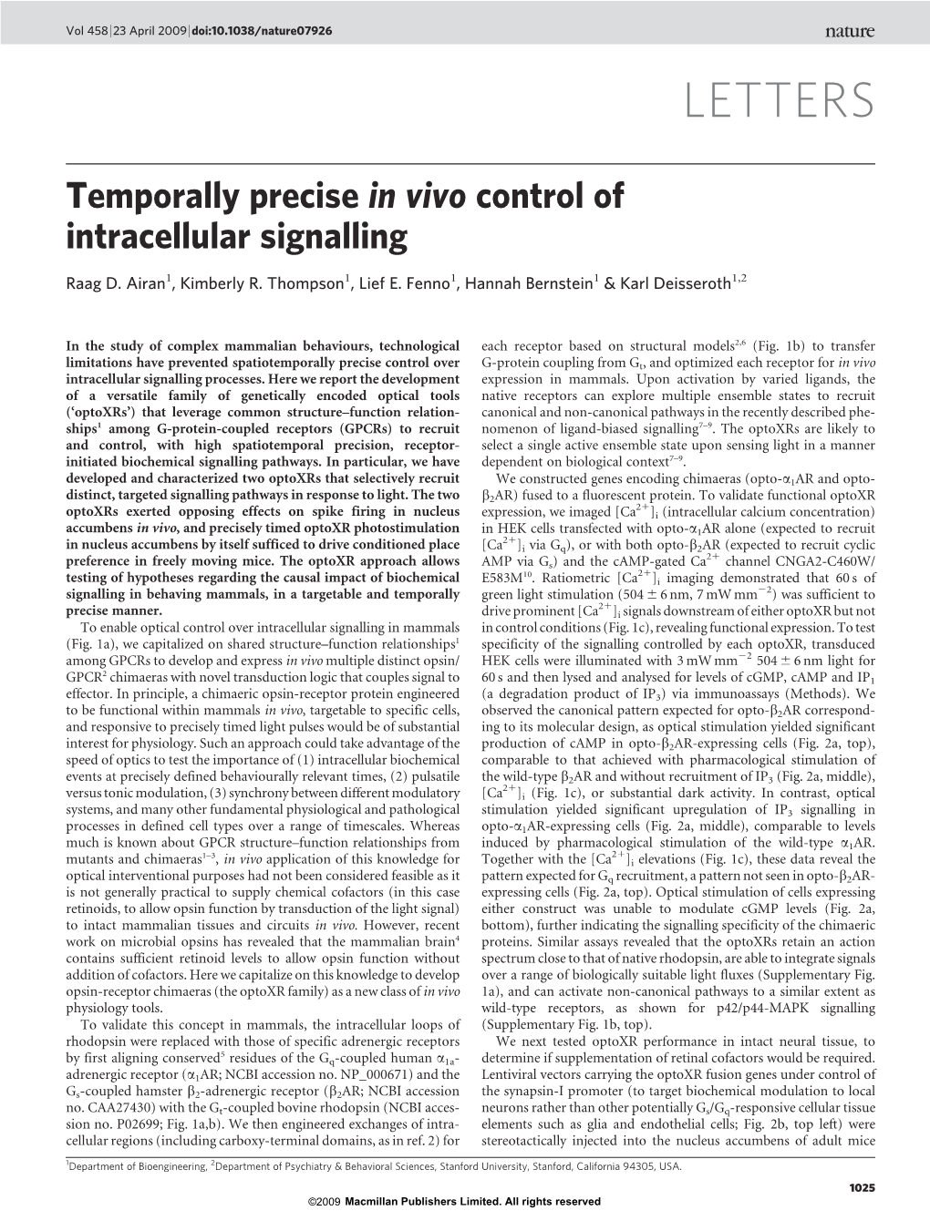 Temporally Precise in Vivo Control of Intracellular Signalling