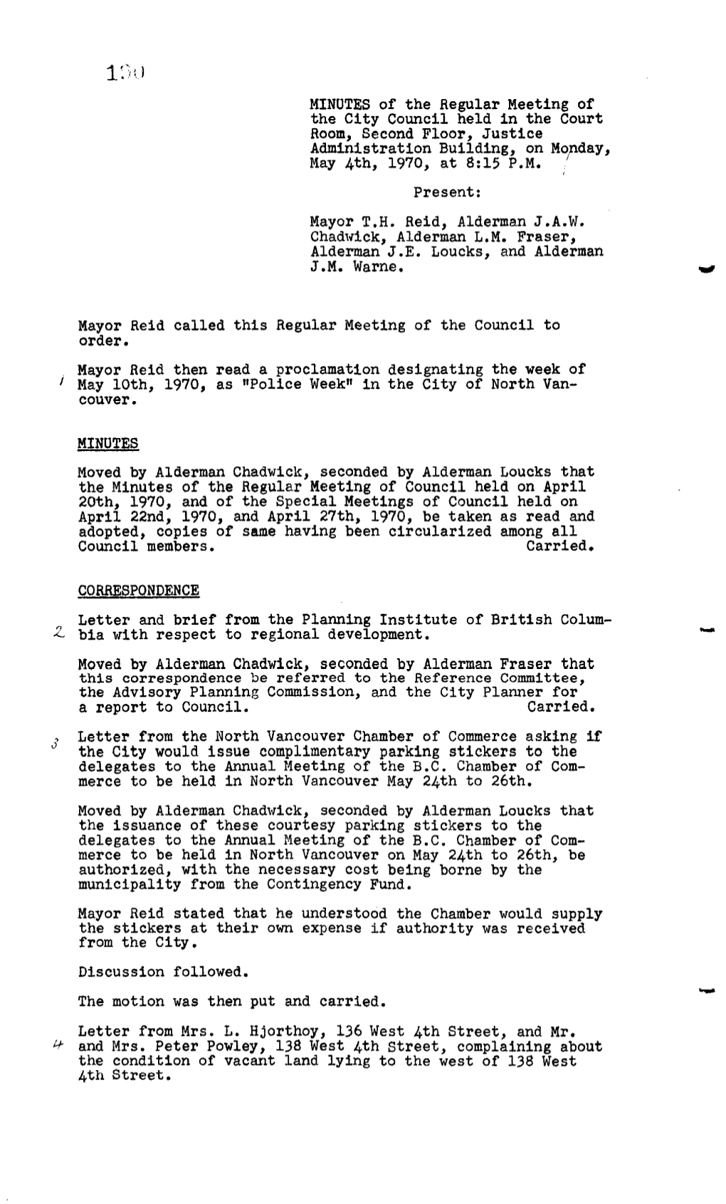 19, 1970 Council Minutes