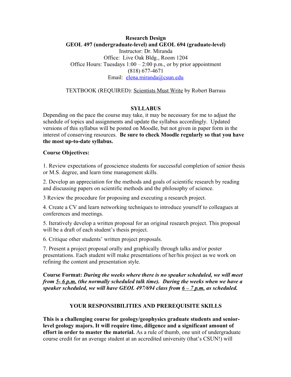 GEOL 497 (Undergraduate-Level) and GEOL 694 (Graduate-Level)