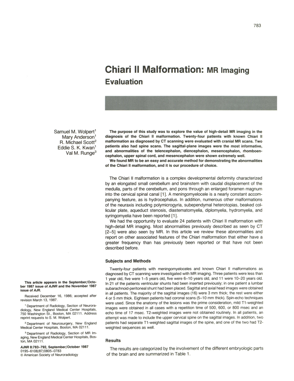 Chiari II Malformation: MR Imaging Evaluation