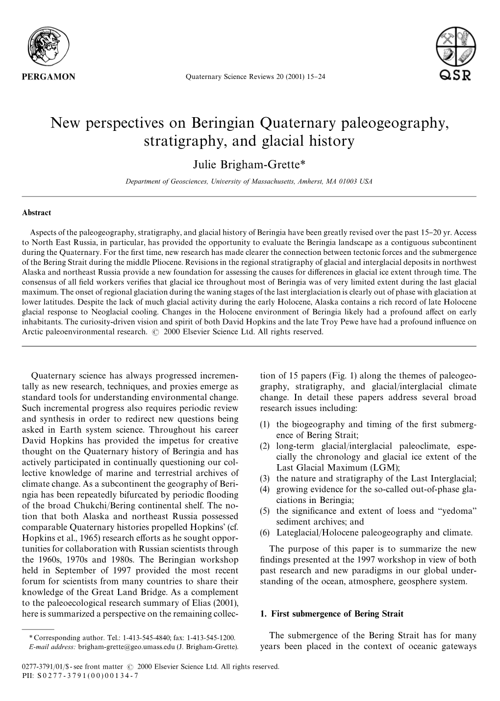 New Perspectives on Beringian Quaternary Paleogeography
