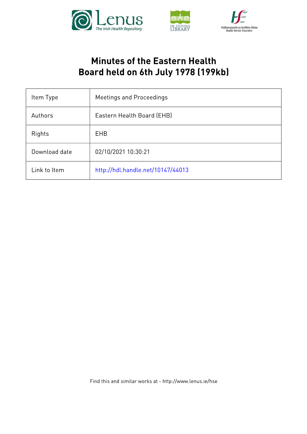 Eastern Health Board Held on 6Th July 1978 (199Kb)