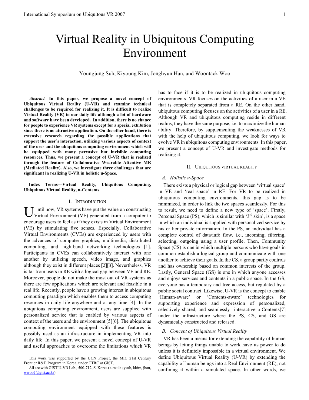 Virtual Reality in Ubiquitous Computing Environment