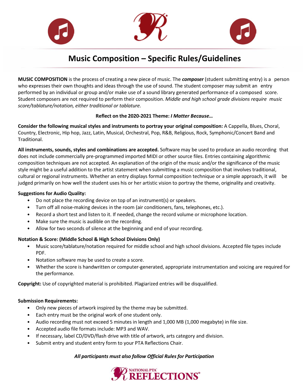 Music Composition – Specific Rules/Guidelines