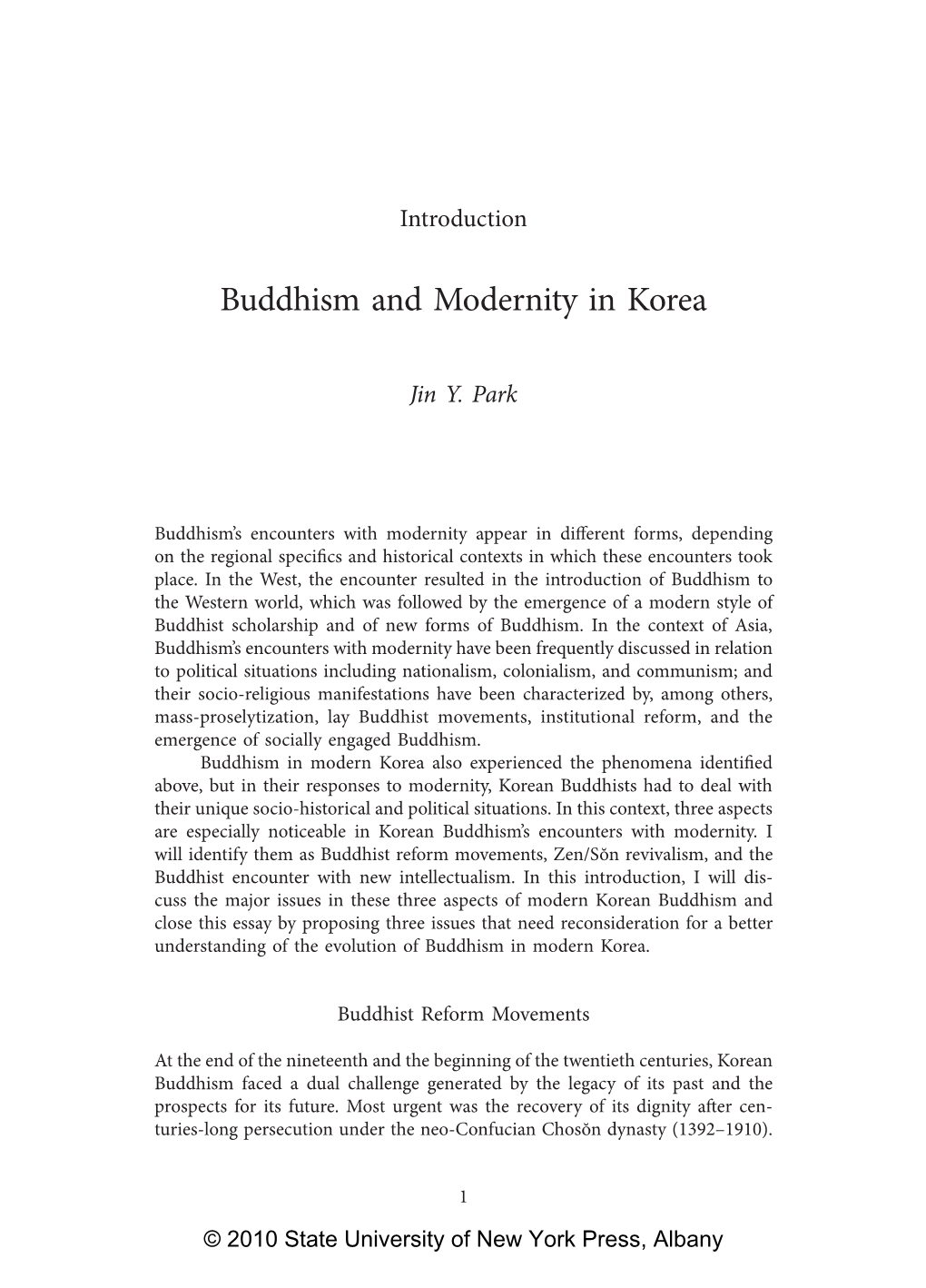 Buddhism and Modernity in Korea