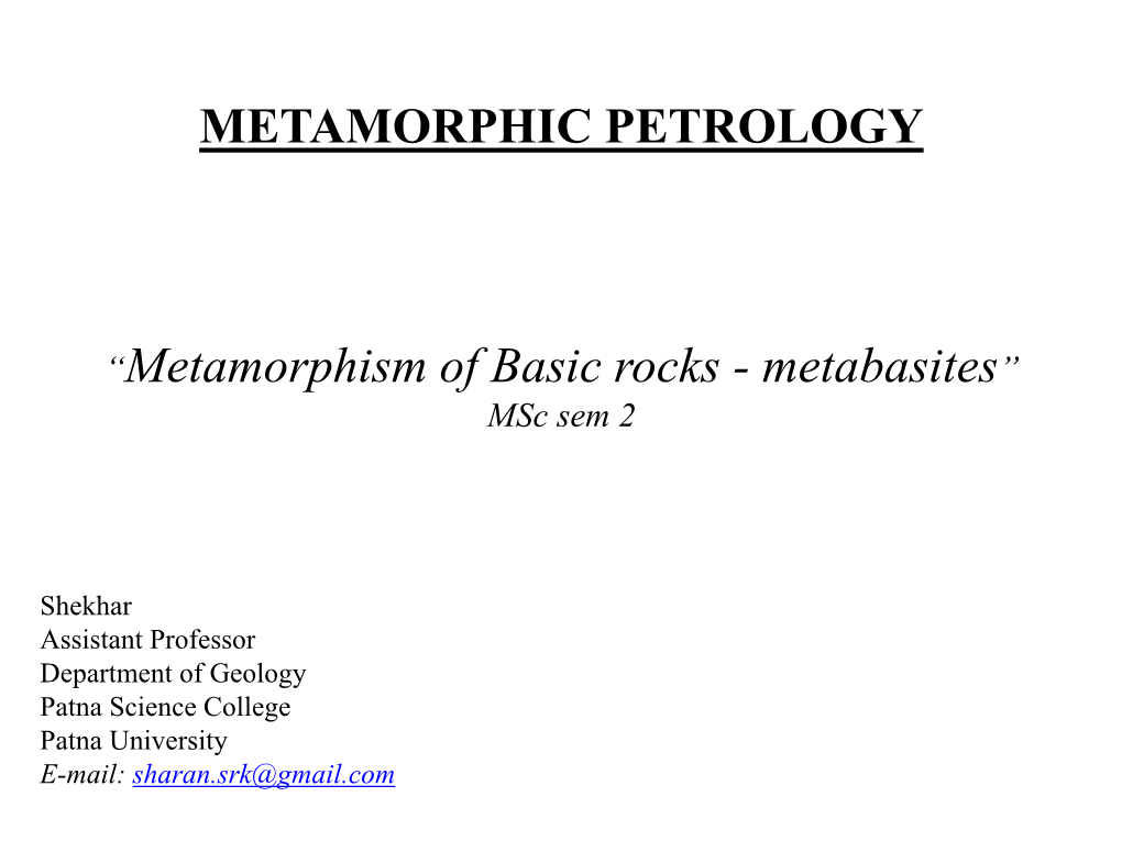 Metamorphic Petrology