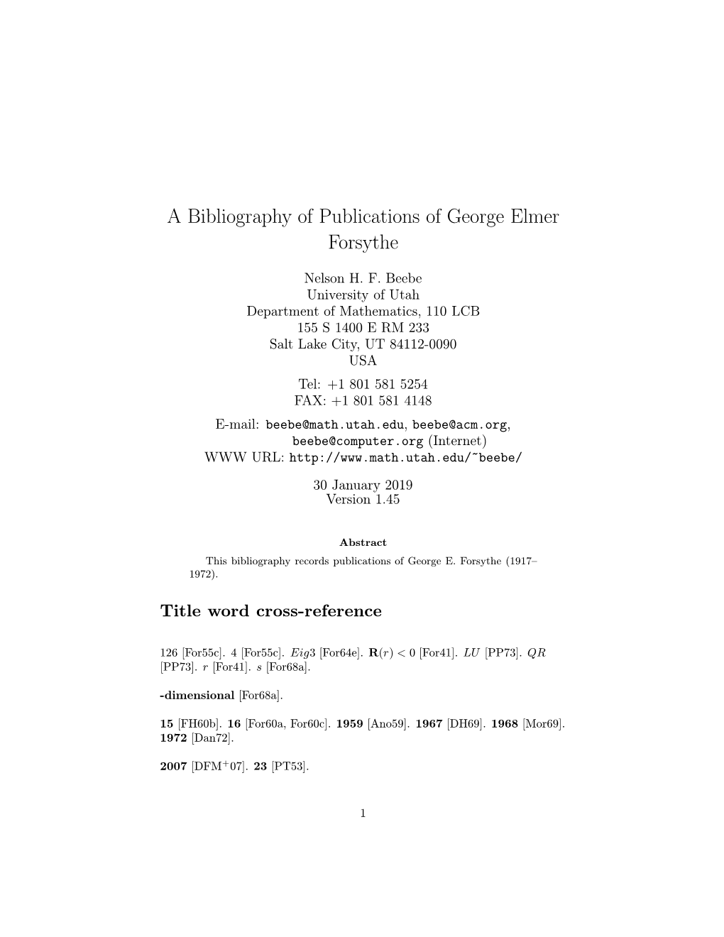 A Bibliography of Publications of George Elmer Forsythe