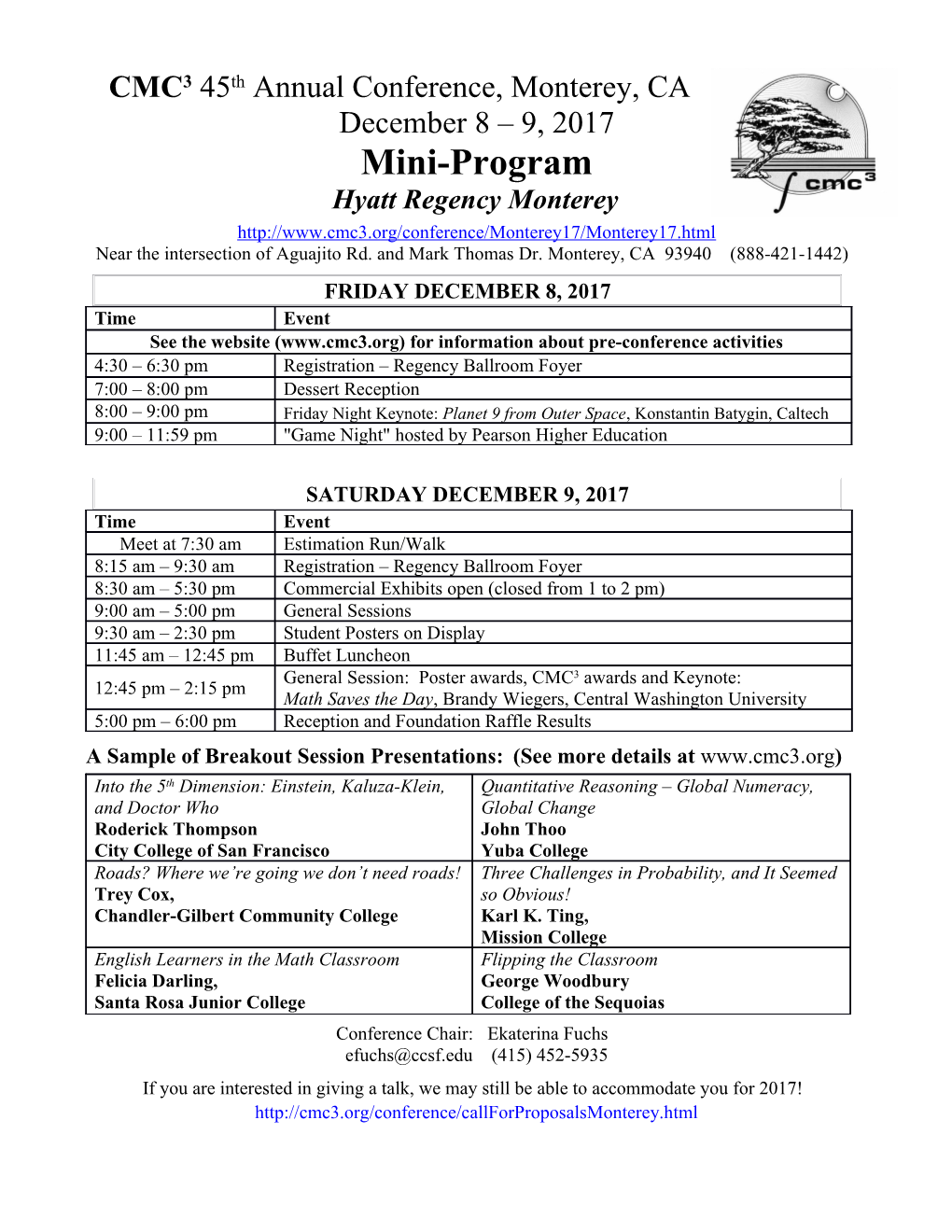 CMC3 Calendar of Events