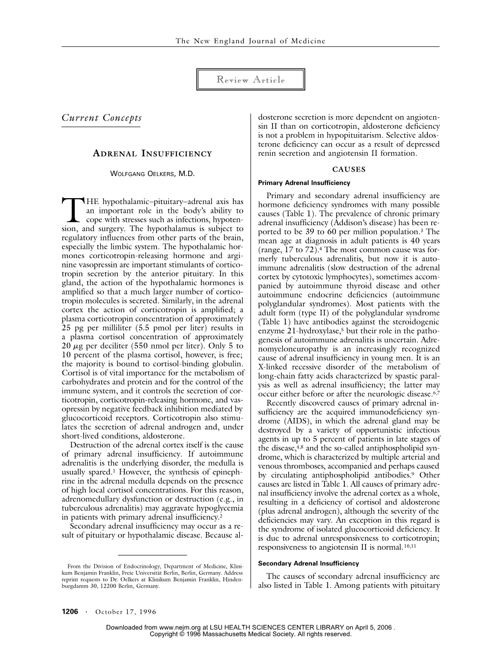 ADRENAL INSUFFICIENCY Renin Secretion and Angiotensin II Formation