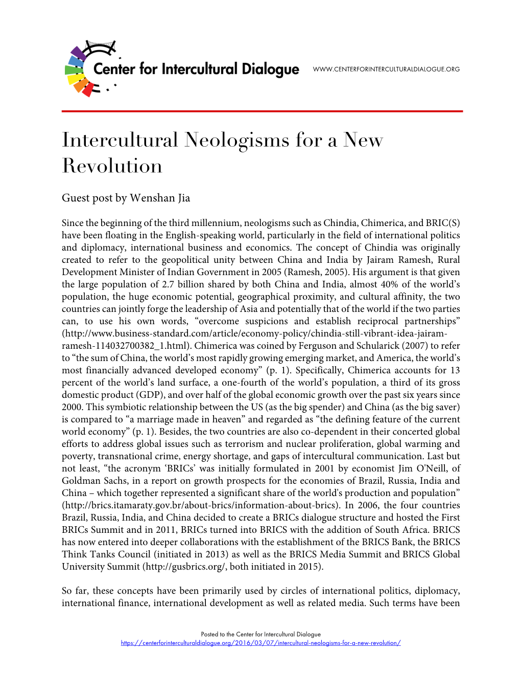 Intercultural Neologisms for a New Revolution