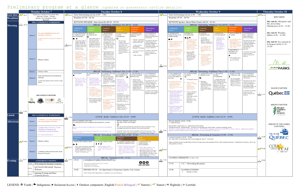 Preliminary Program at a Glance