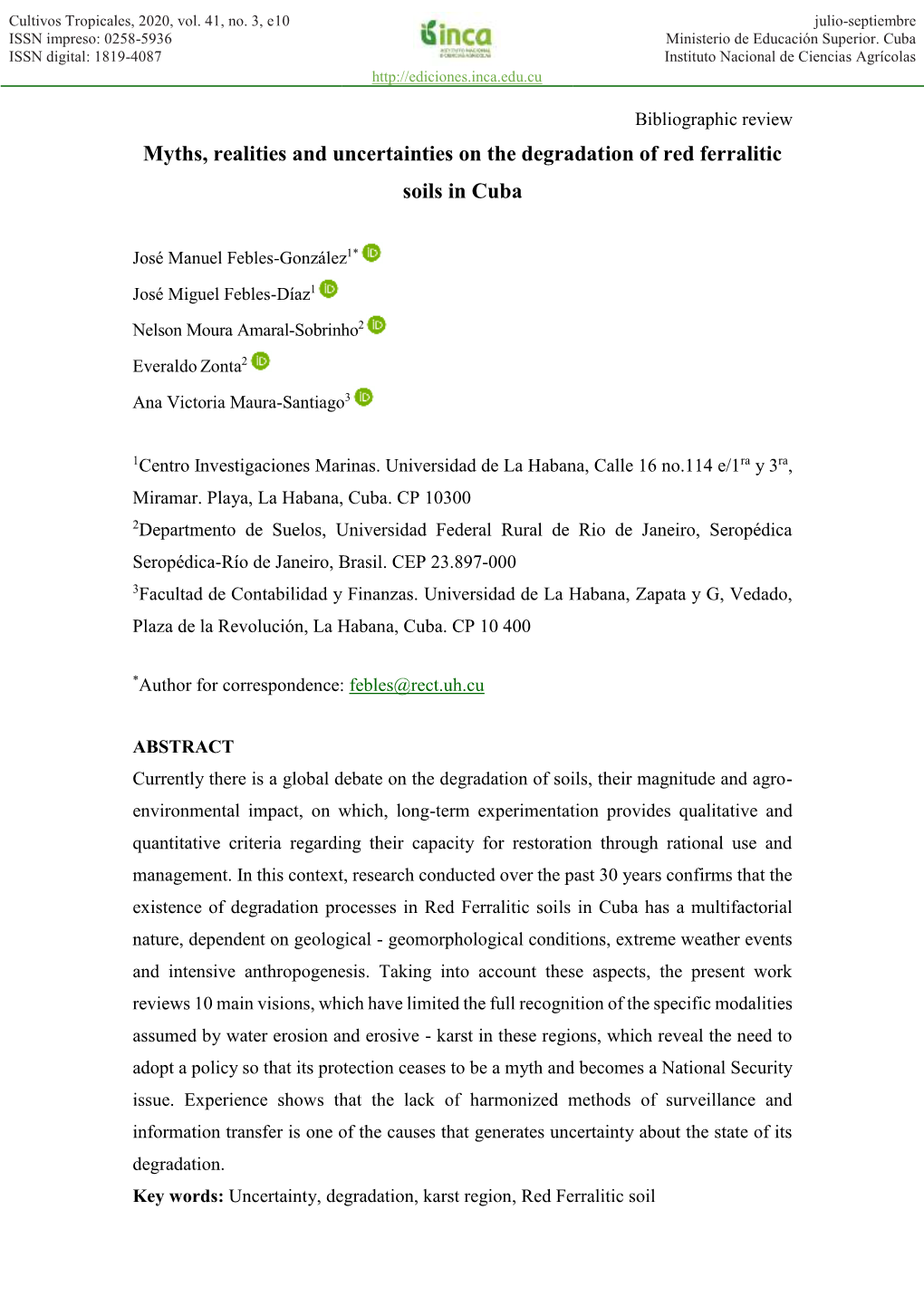 Myths, Realities and Uncertainties on the Degradation of Red Ferralitic Soils in Cuba