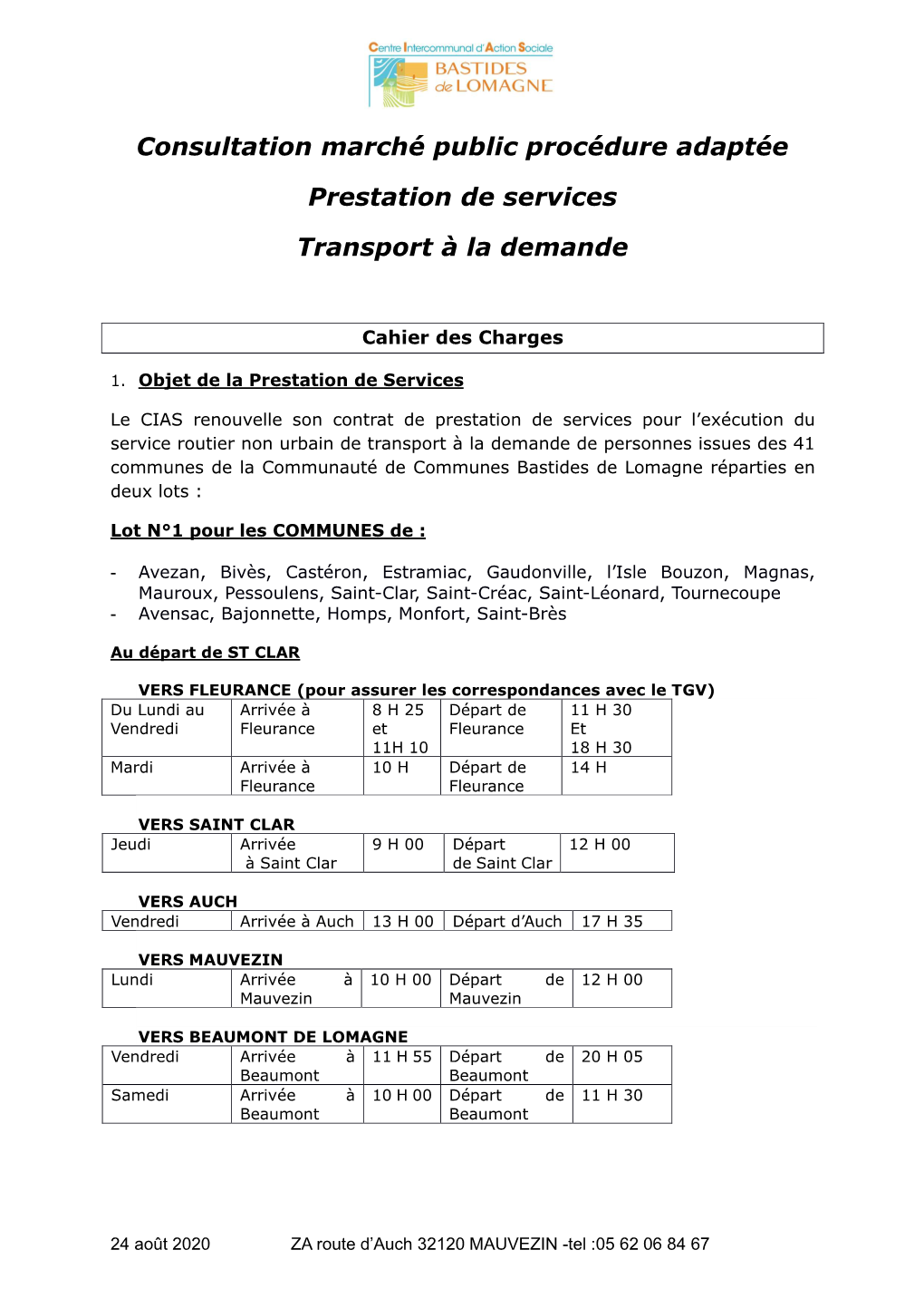 Cahier Des Charges Transport À La Demande 2020