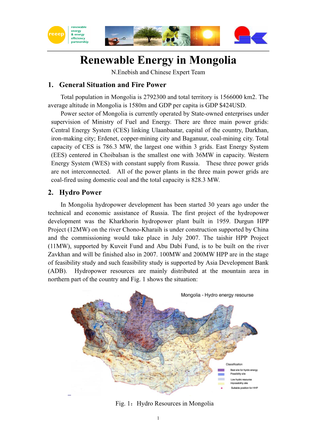 Renewable Energy in Mongolia N.Enebish and Chinese Expert Team 1
