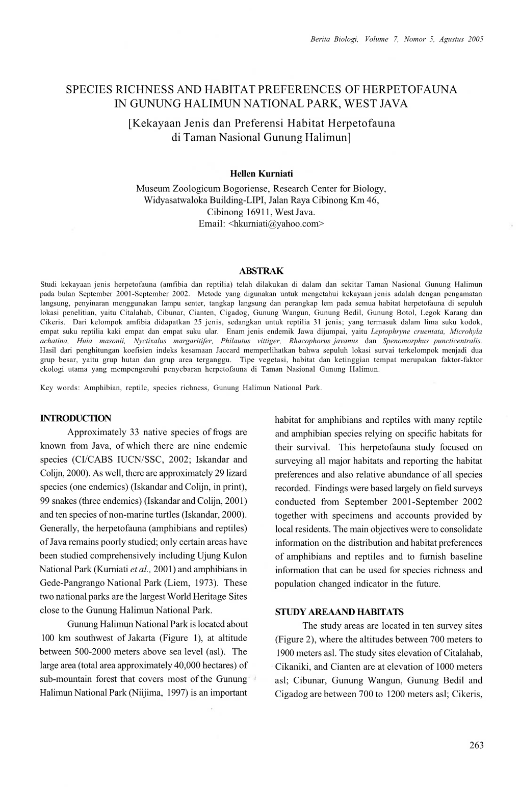 Species Richness and Habitat Preferences Of