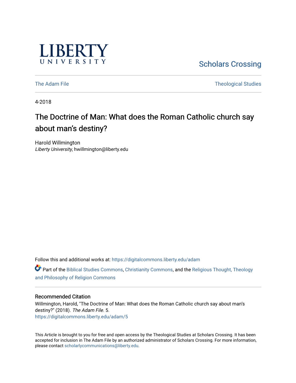 The Doctrine of Man: What Does the Roman Catholic Church Say About Man’S Destiny?