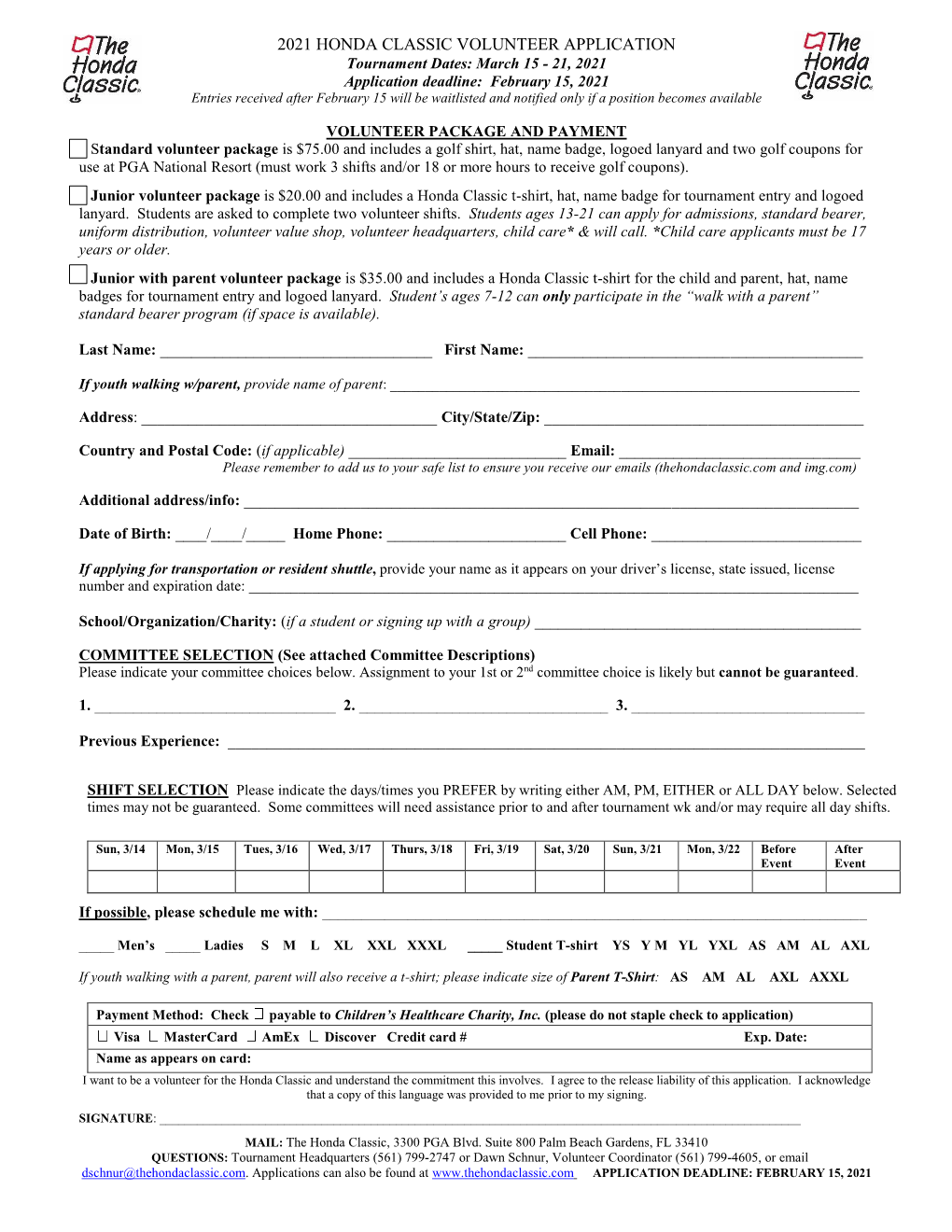 2021 Honda Classic Volunteer Application
