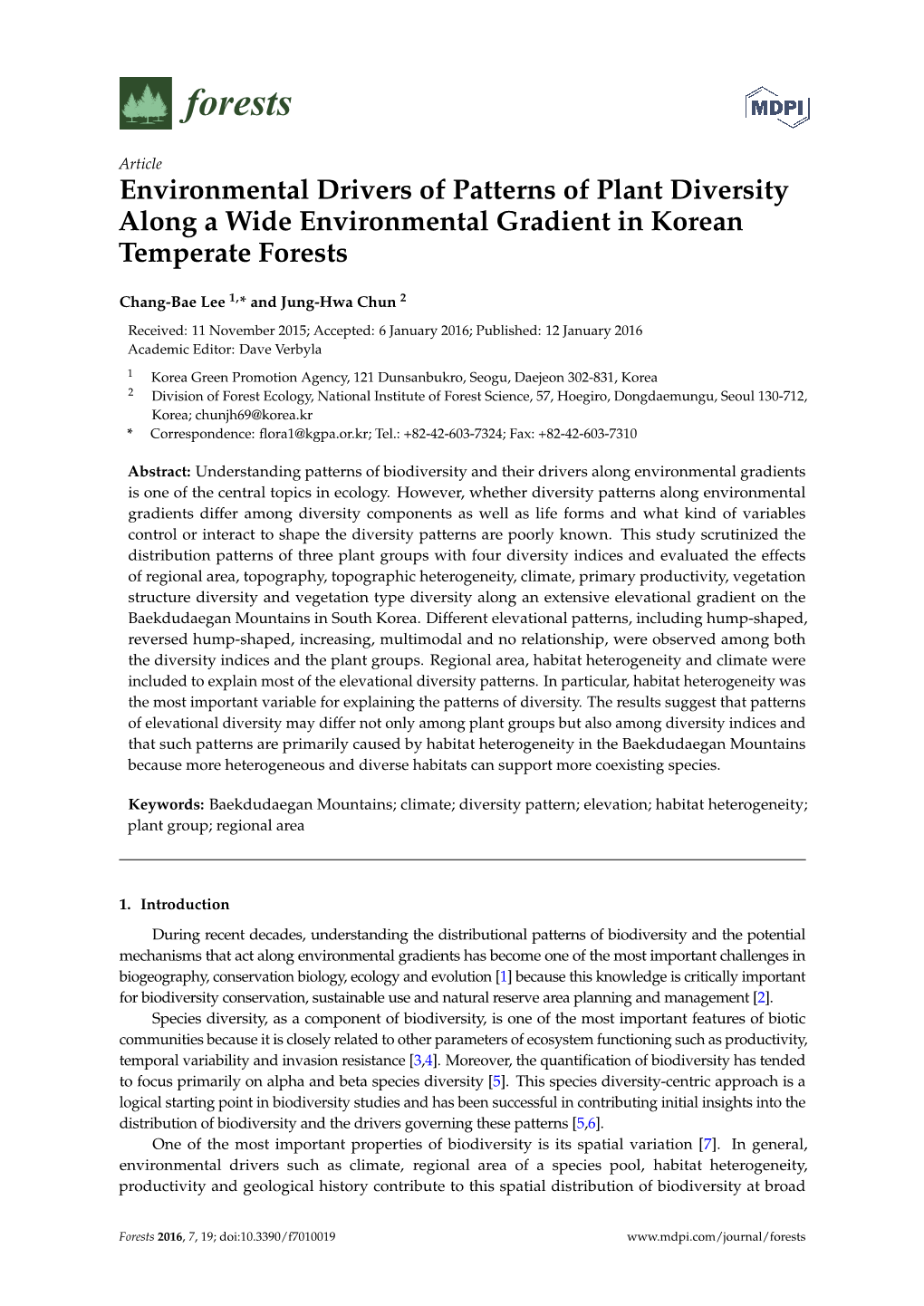 Environmental Drivers of Patterns of Plant Diversity Along a Wide Environmental Gradient in Korean Temperate Forests