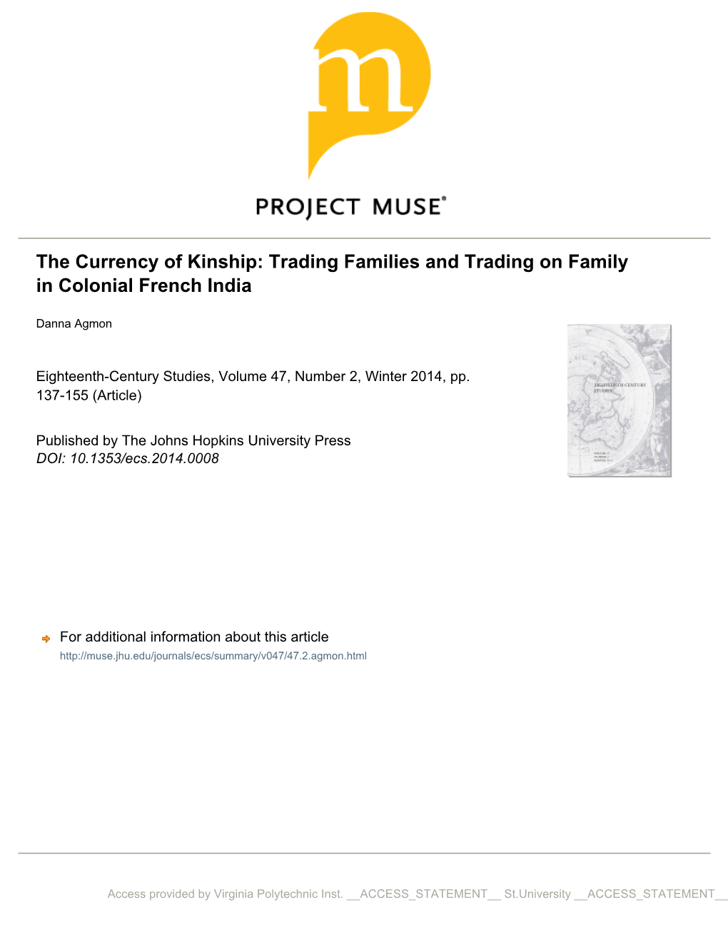 The Currency of Kinship: Trading Families and Trading on Family in Colonial French India