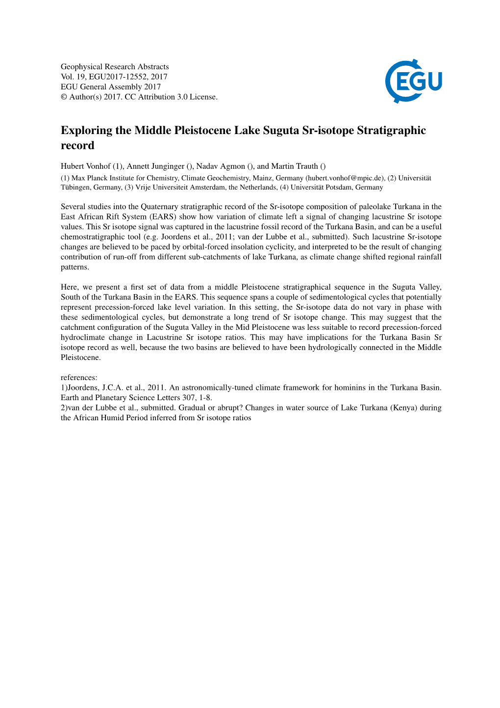 Exploring the Middle Pleistocene Lake Suguta Sr-Isotope Stratigraphic Record