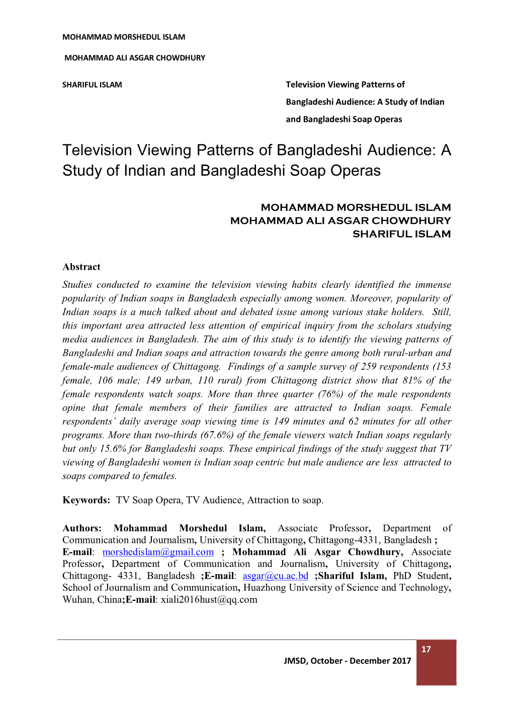 A Study of Indian and Bangladeshi Soap Operas