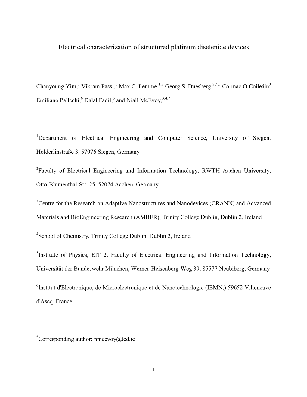 Electrical Characterization of Structured Platinum Diselenide Devices