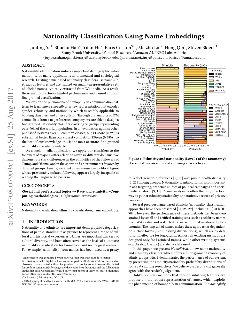 Nationality Classification Using Name Embeddings