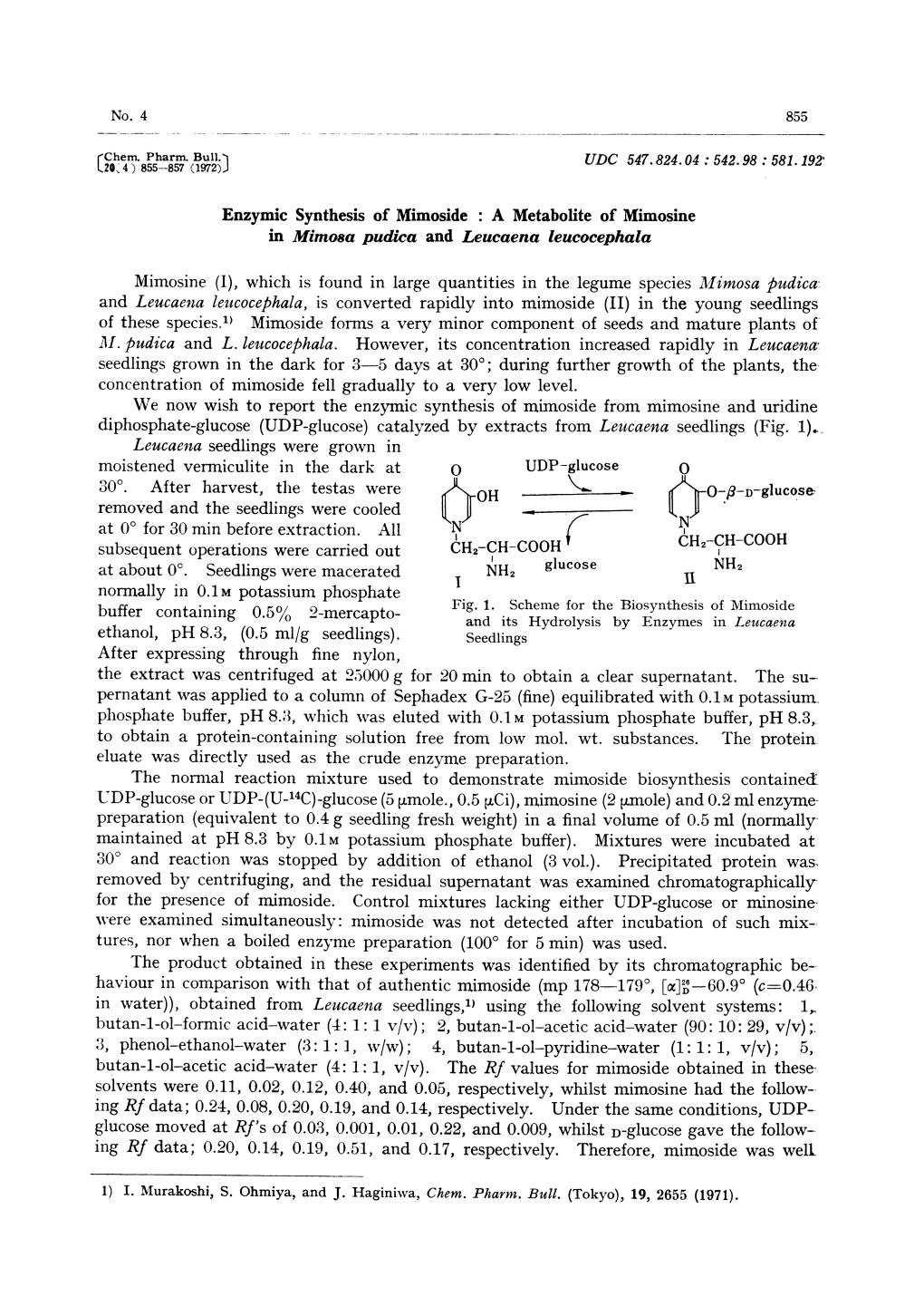 Enzymic Synthesis of Mimoside : a Metabolite of Mimosine in Mimosa Pudica and Leucaena Leucocephala