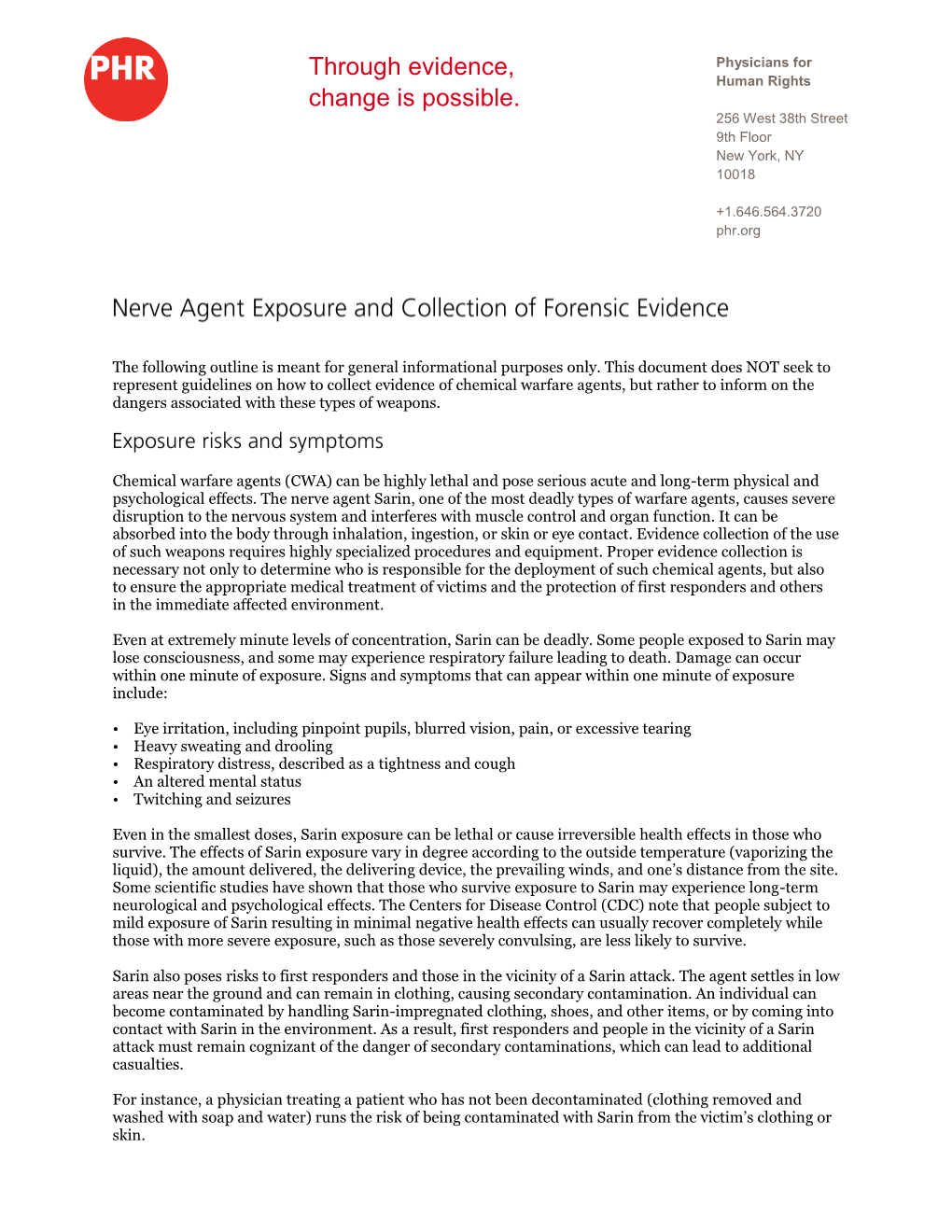 Nerve Agent Exposure and Collection