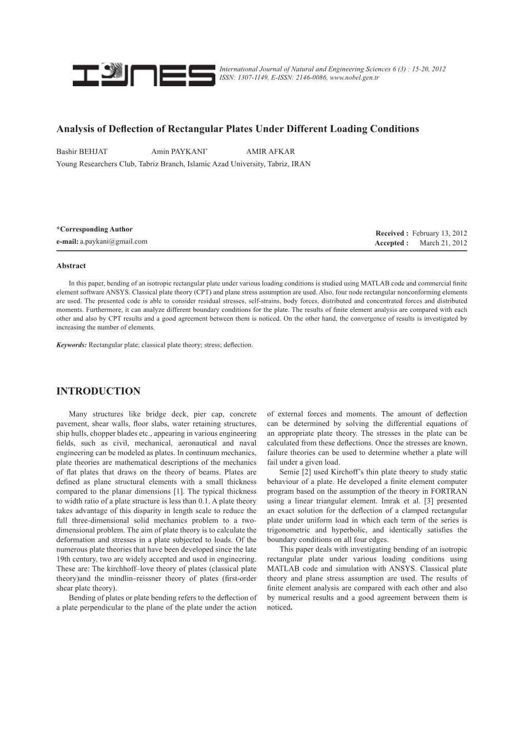 Analysis of Deflection of Rectangular Plates Under Different Loading Conditions