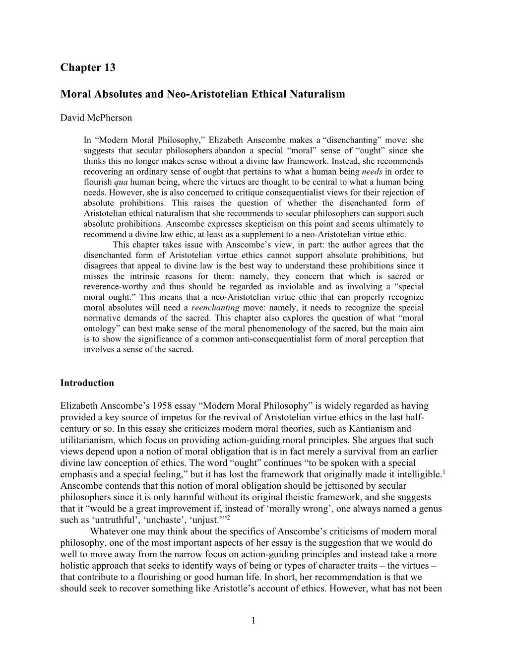 Chapter 13 Moral Absolutes and Neo-Aristotelian Ethical Naturalism