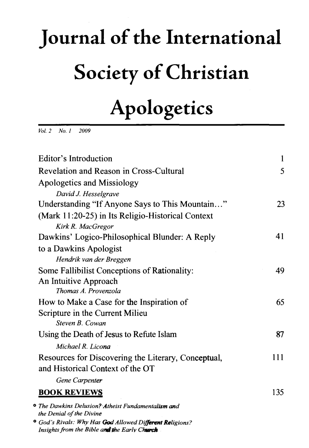 Journal of the International Society of Christian Apologetics