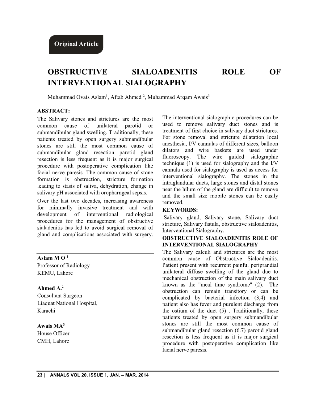 Obstructive Sialoadenitis Role of Interventional Sialography