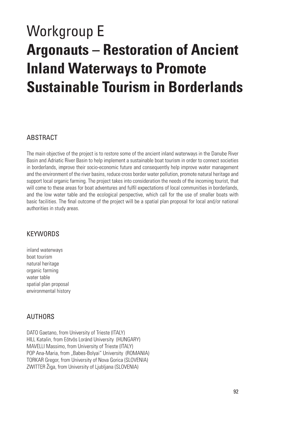 Restoration of Ancient Inland Waterways to Promote Sustainable Tourism in Borderlands