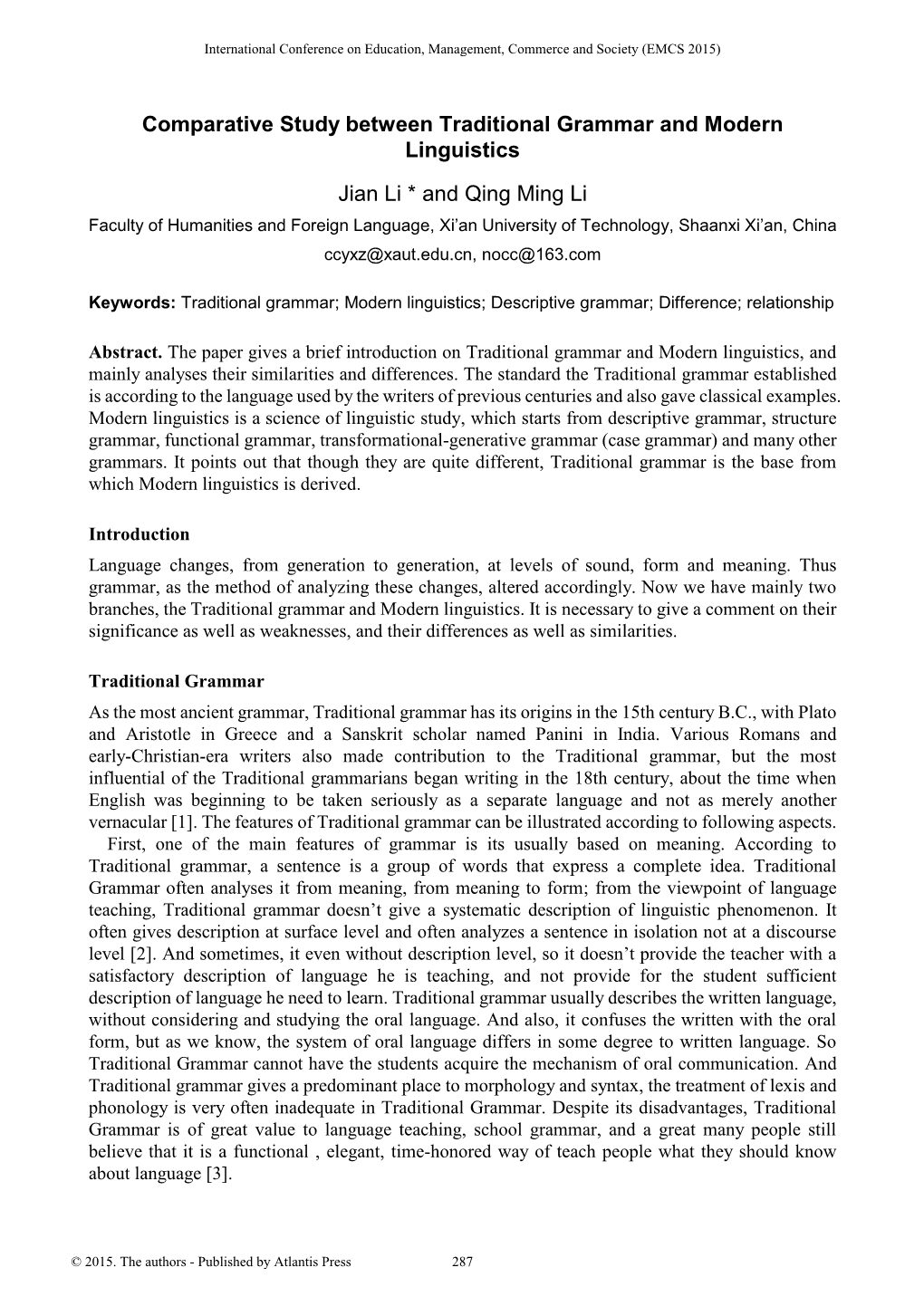 Comparative Study Between Traditional Grammar and Modern Linguistics