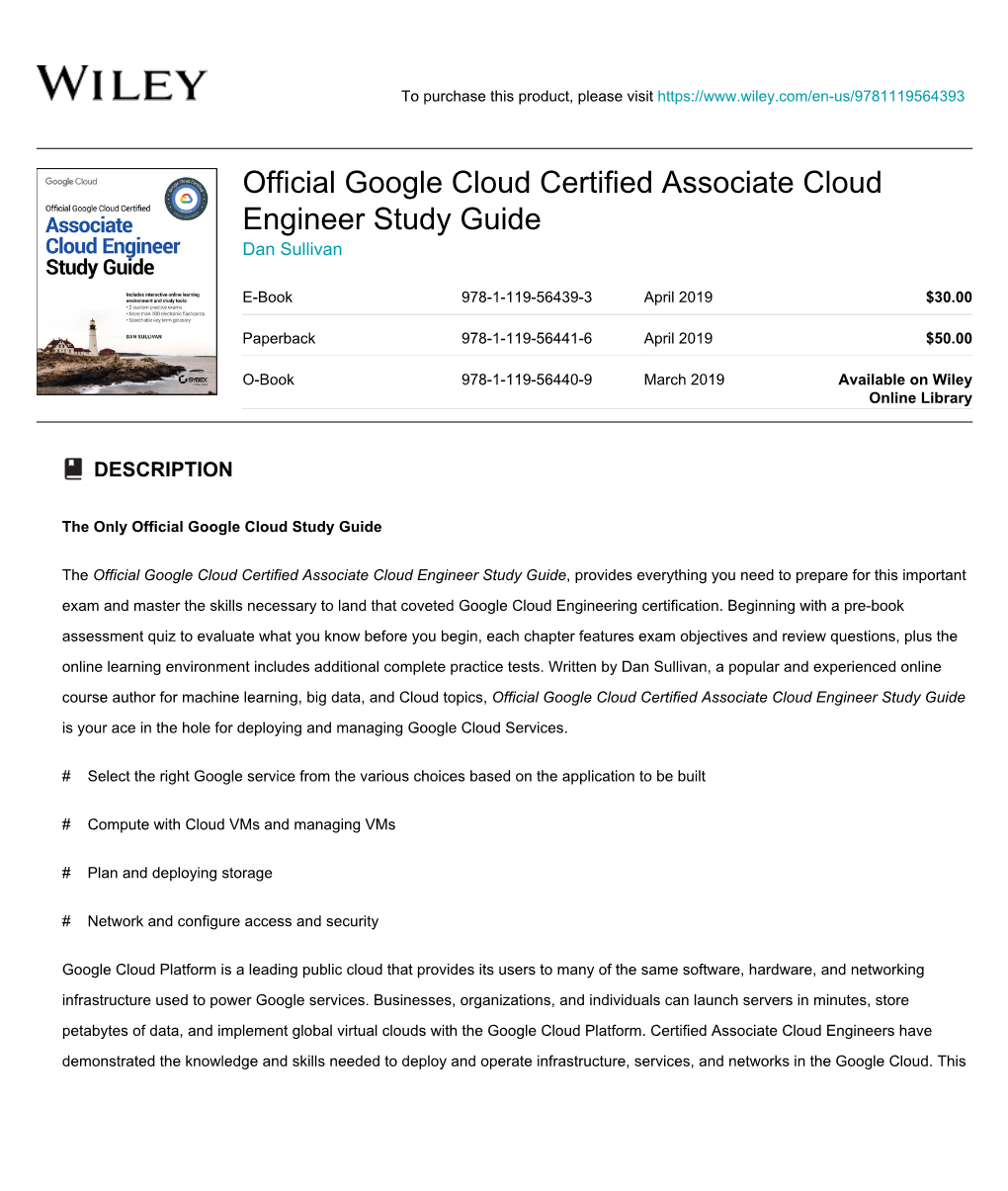 Official Google Cloud Certified Associate Cloud Engineer Study Guide Dan Sullivan