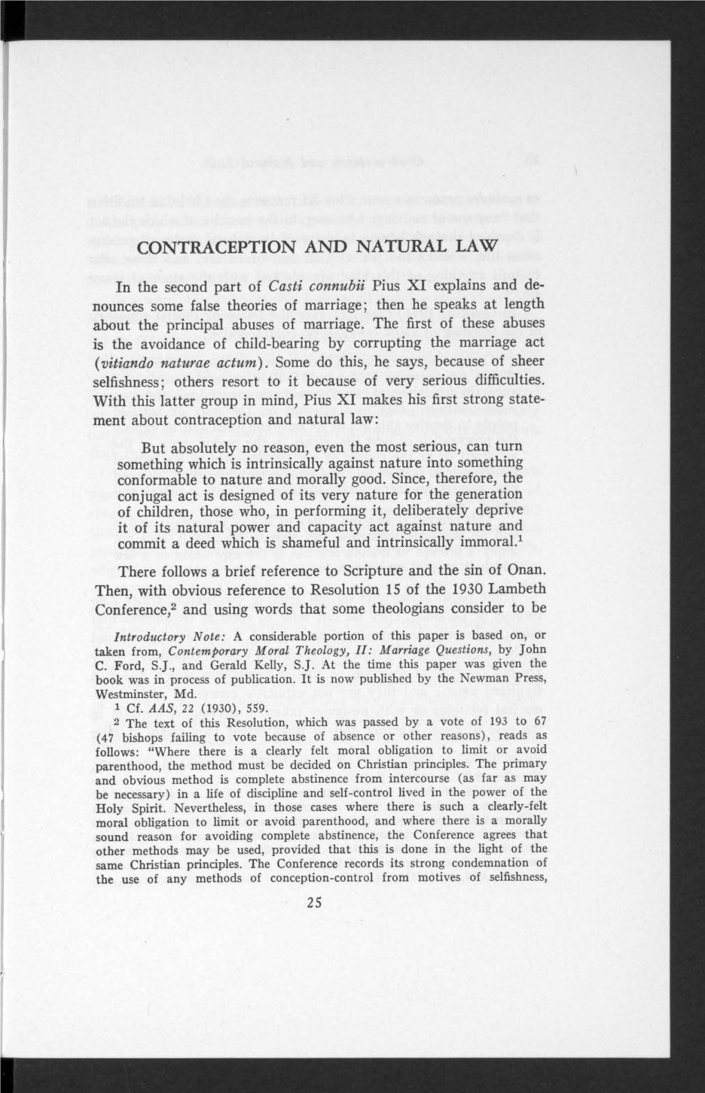 Contraception and Natural Law