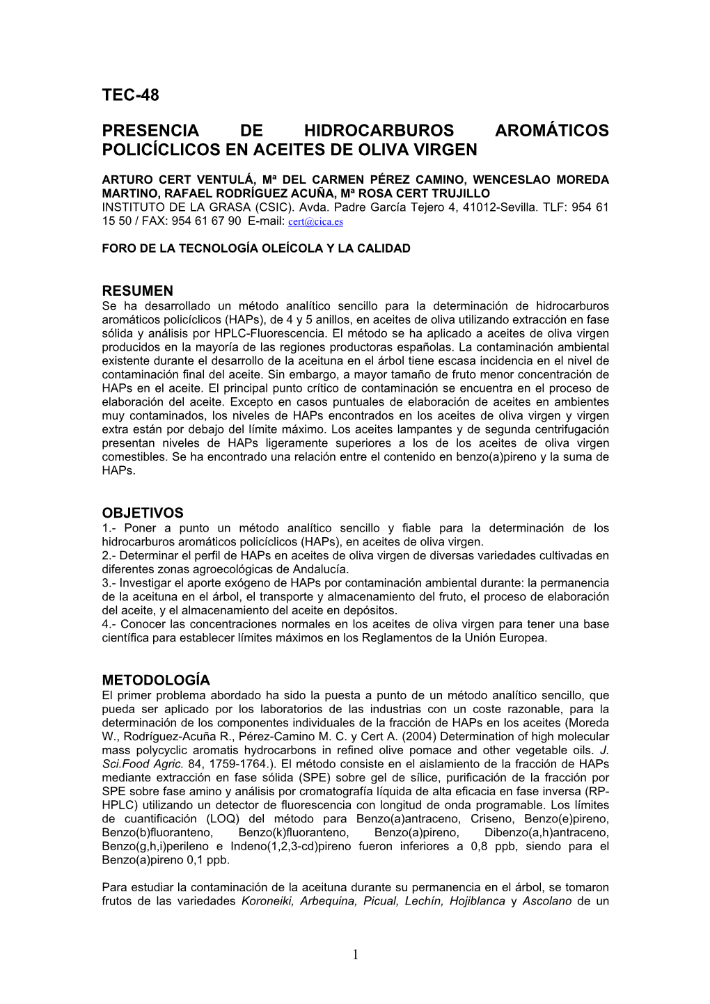 Presencia De Hidrocarburos Aromáticos En Aceites De