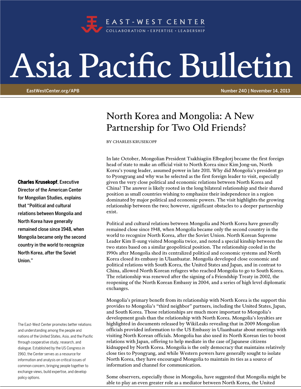 North Korea and Mongolia: a New Partnership for Two Old Friends?