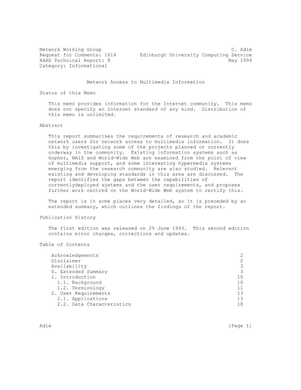 1614 Edinburgh University Computing Service RARE Technical Report: 8 May 1994 Category: Informational