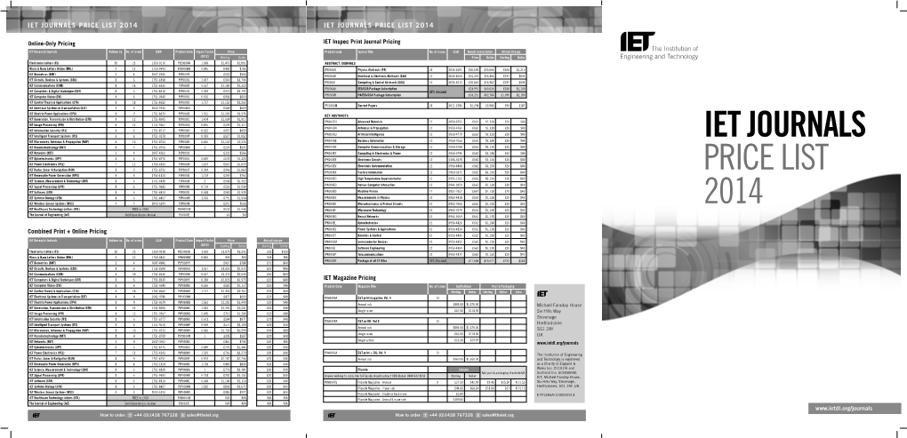 Download the IET Journals 2014 Price List