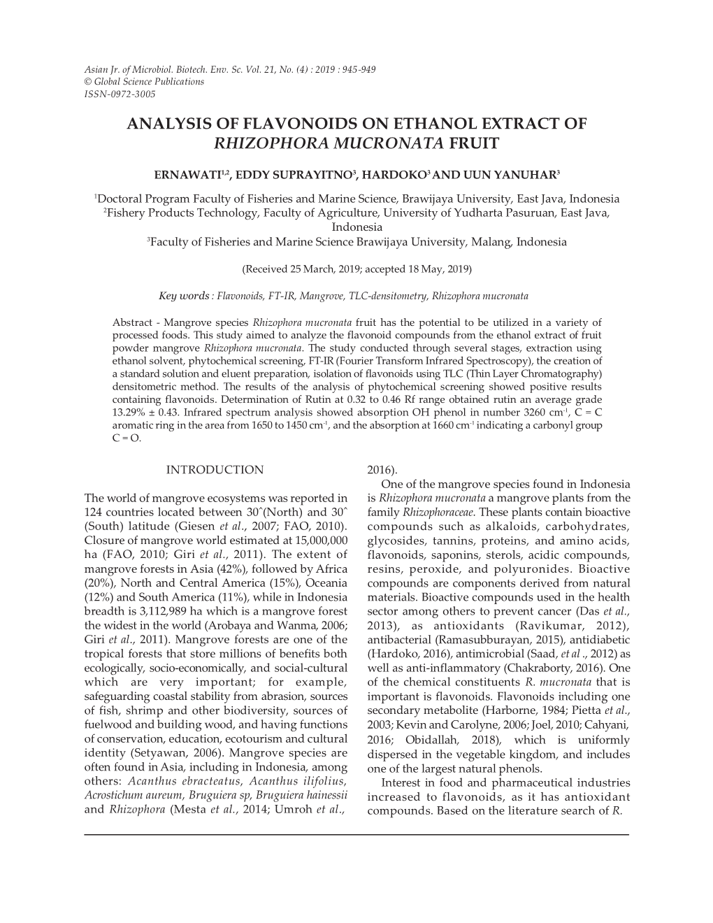 Analysis of Flavonoids on Ethanol Extract of Rhizophora Mucronata Fruit