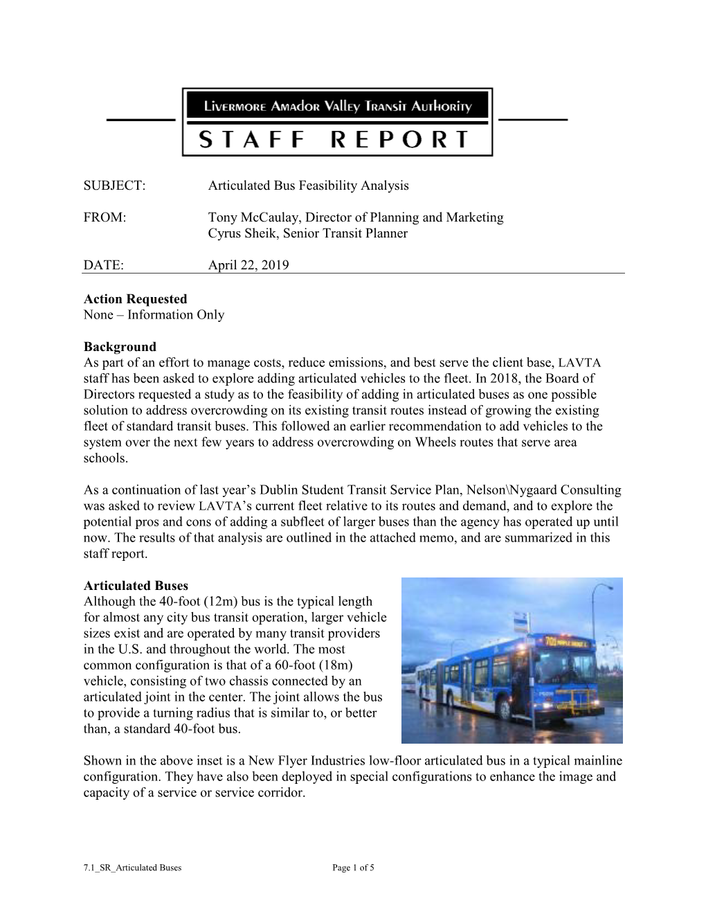 Articulated Bus Feasibility Analysis FROM