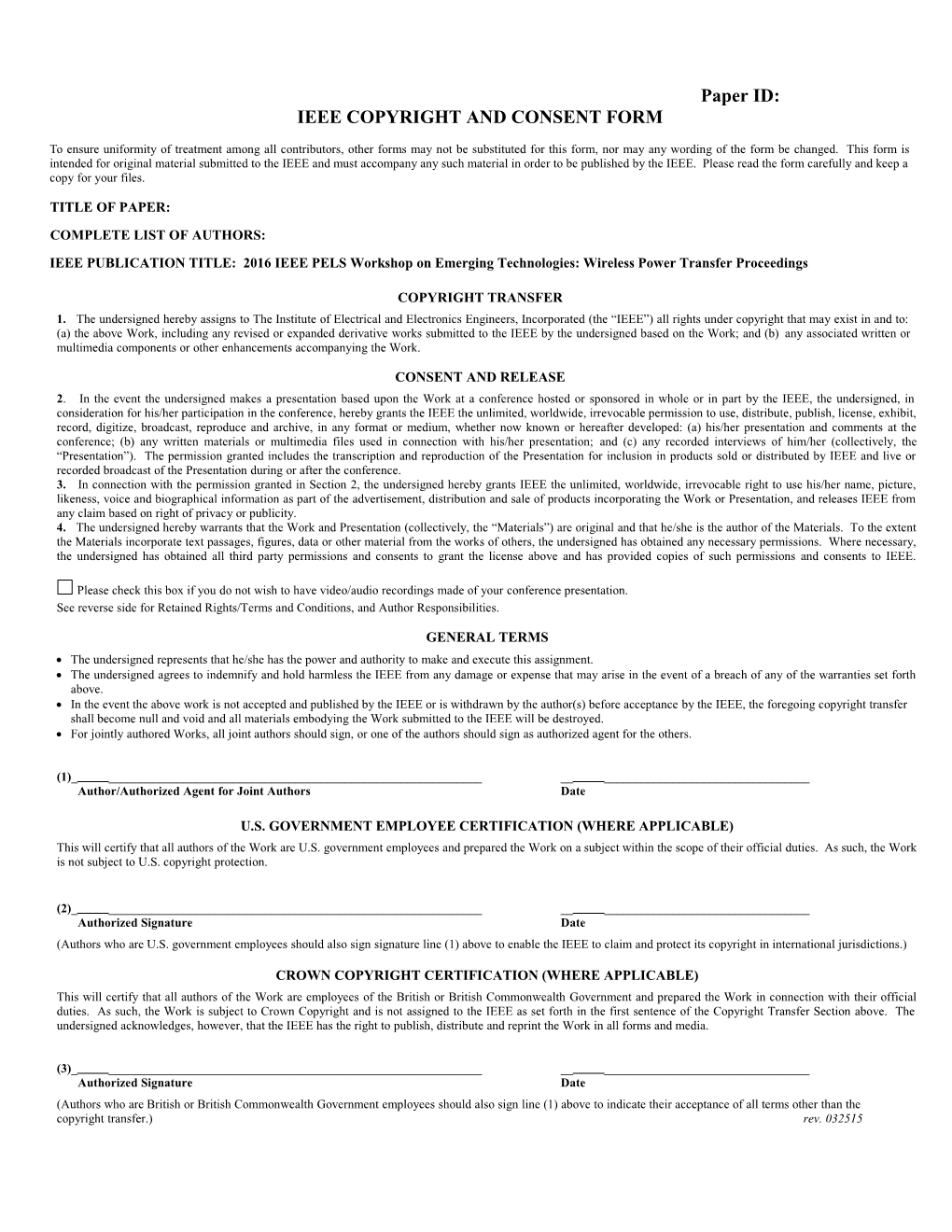 Ieee Copyright Transfer & Publication Rights Grm s8