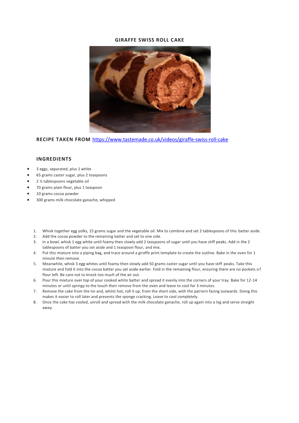 Giraffe Swiss Roll Cake Recipe Taken From