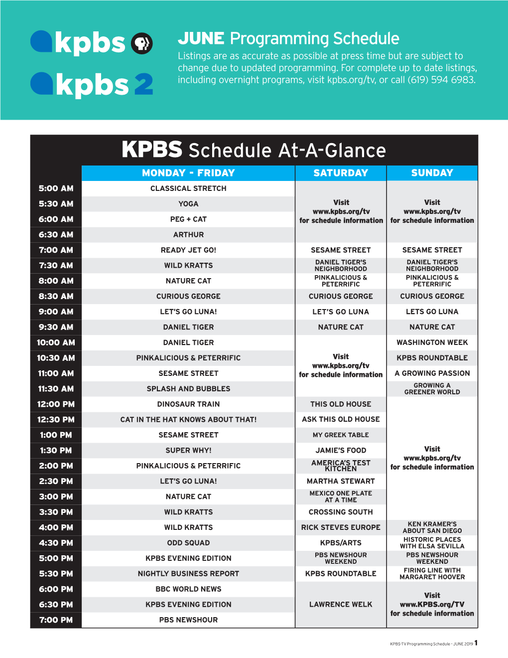 KPBS-TV June TV Listings