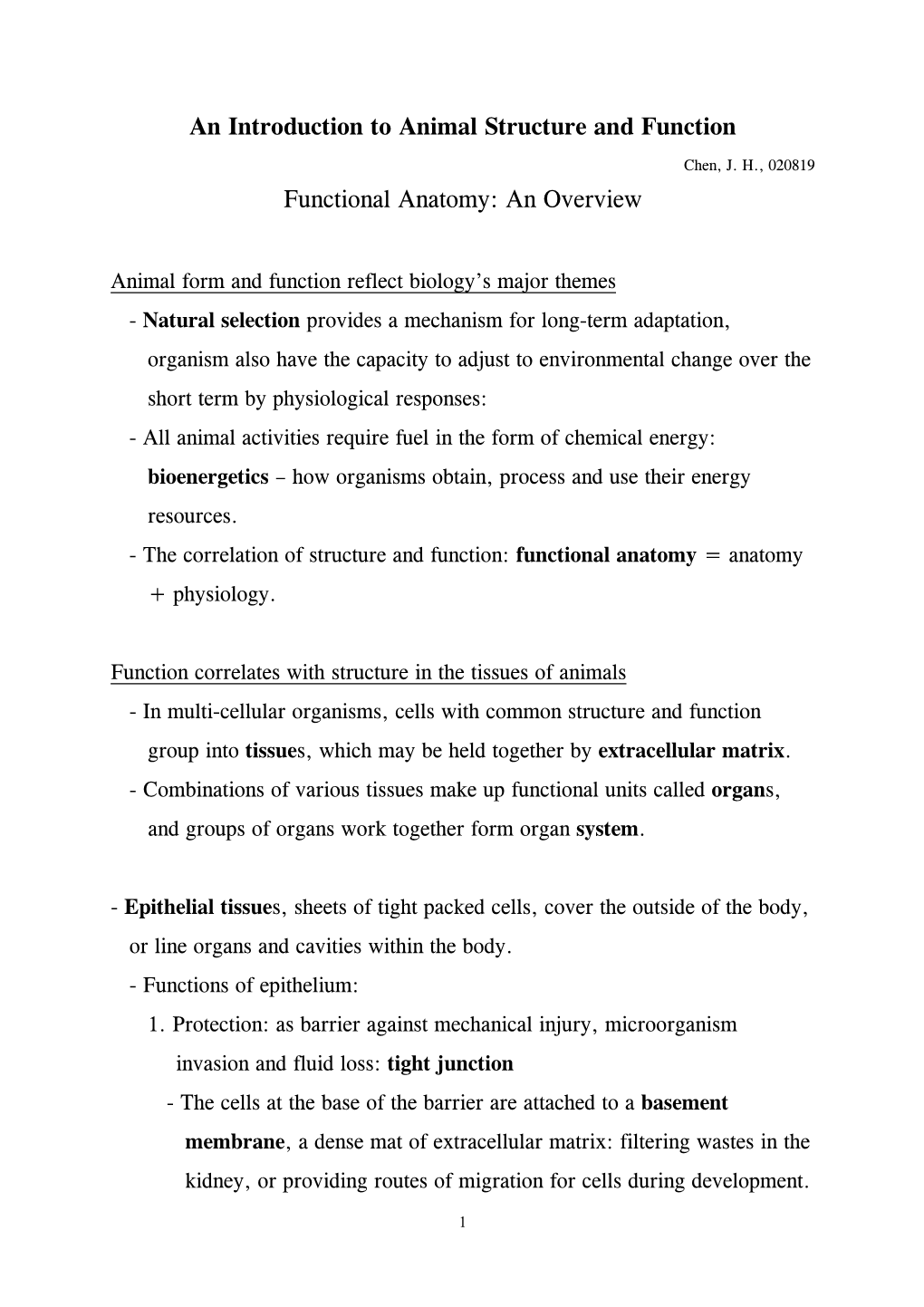 An Introduction to Animal Structure and Function